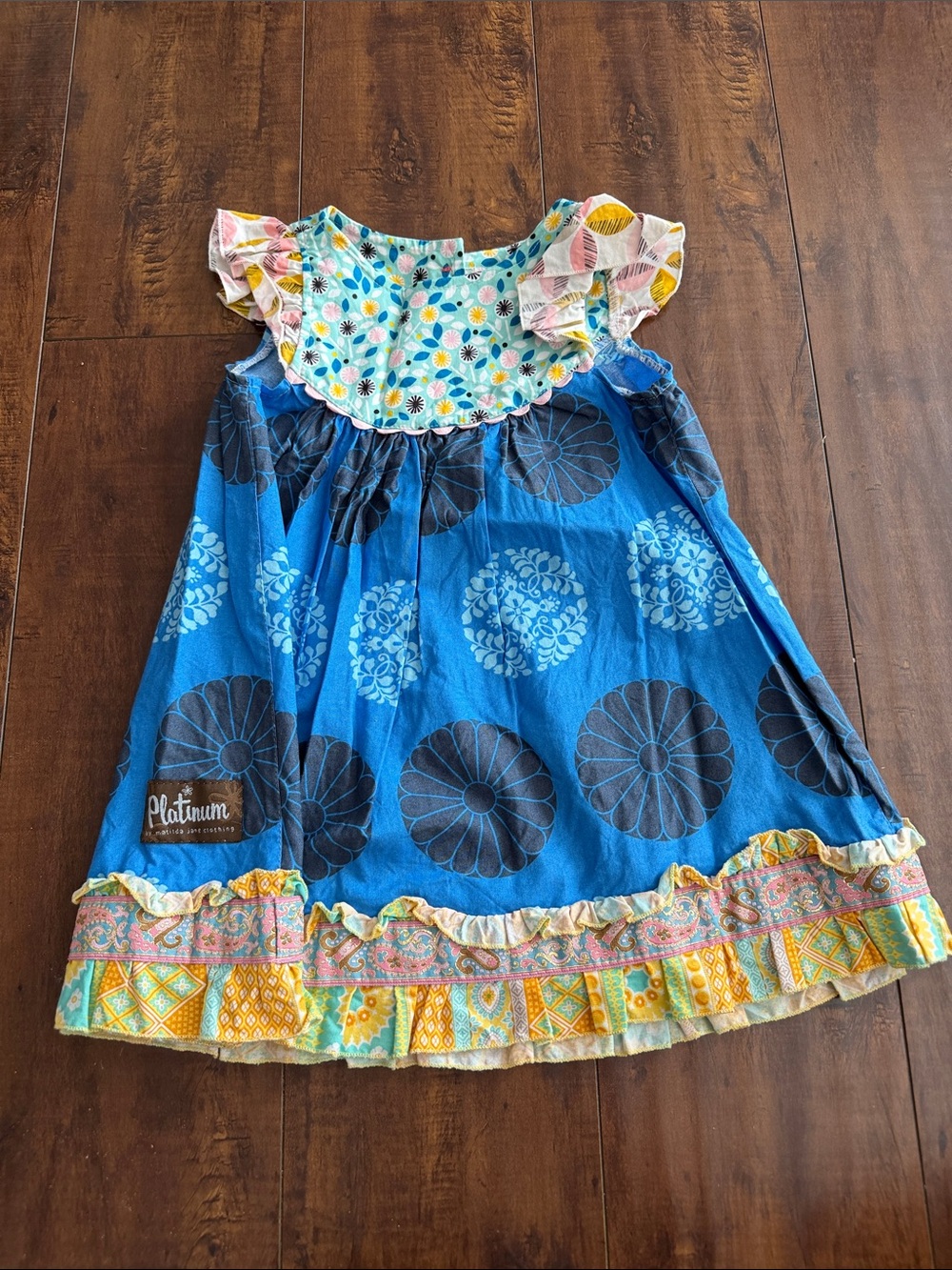 Platinum Matilda Jane Blue Floral Mixed-Print Ruffle Dress